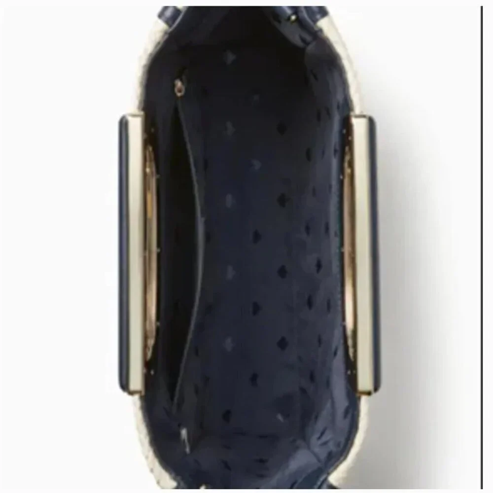 KATE SPADE NWT Gingham Woven Straw Clutch/Crossbody in Navy Blue & Ivory Alexia